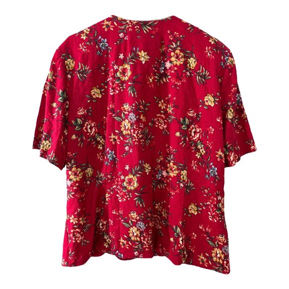Jessica Howard Woman Red Floral Linen Blend Short Sleeve Jacket Size 22 - Picture 3 of 6